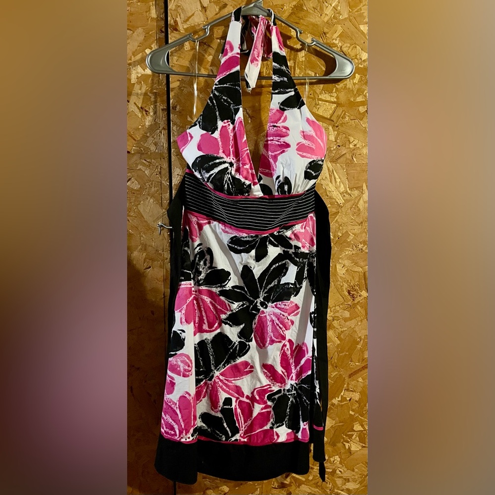 Floral Halter Dress in Pink and Black